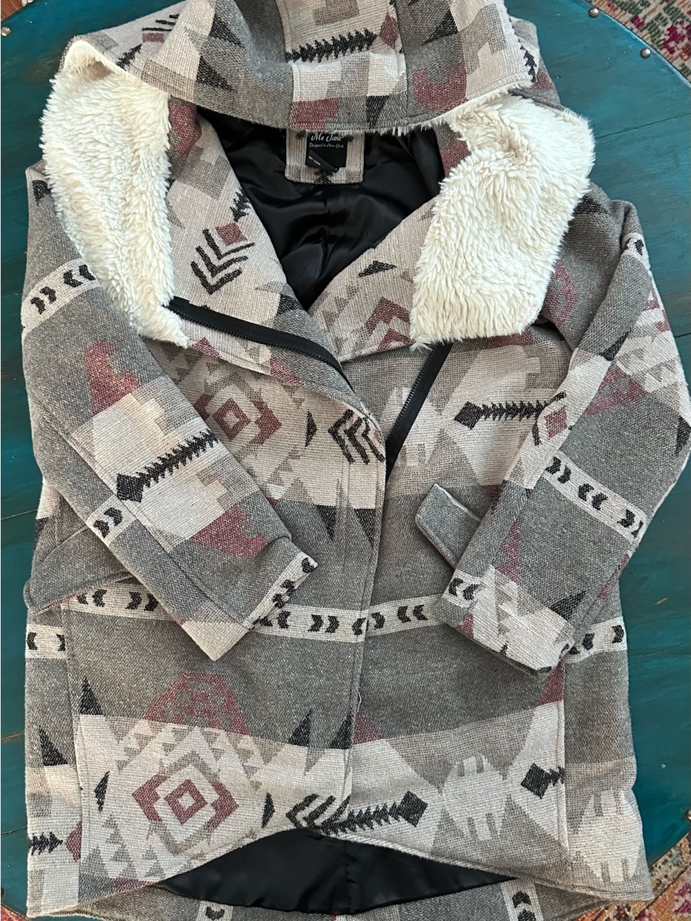 The Buckle, Me Jane, Cozy Neutral Aztec-Pattern Hooded Coat